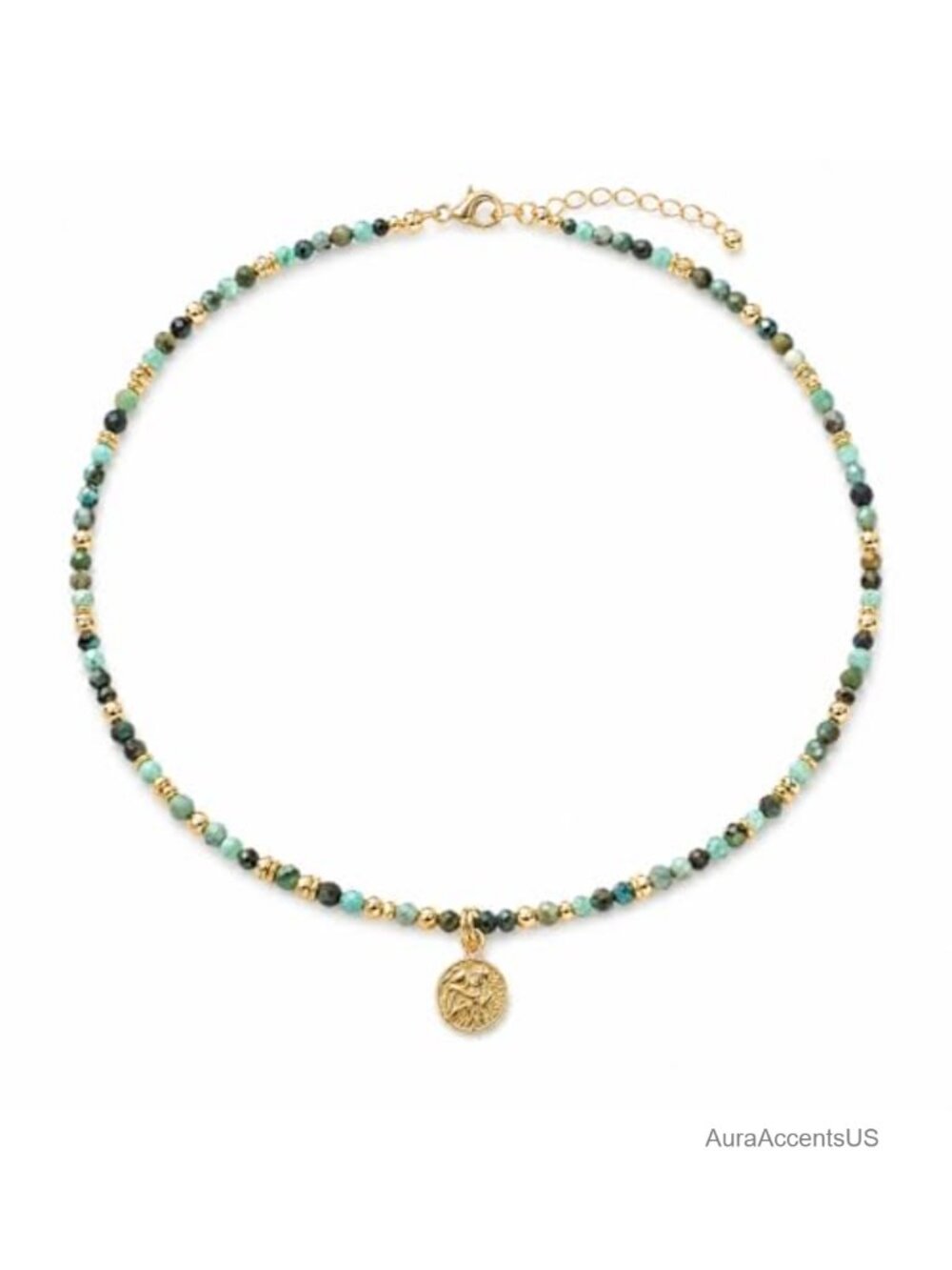 Boho Beaded Necklace for Women Green Crystal Style Gold Tone